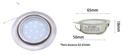 Mini Faretto Led Incasso 2w 230v Luce Fredda da Cucina, Bagno e Mensole